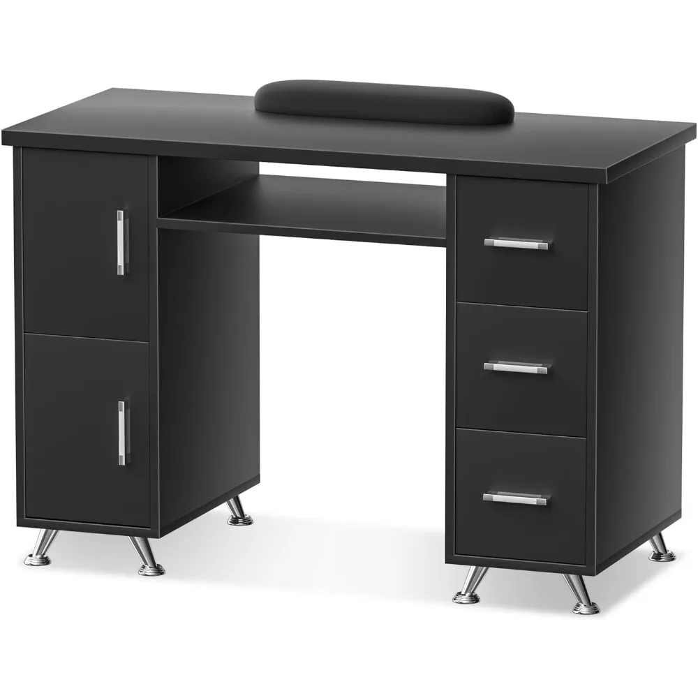 

Стол Nail Tech Черный двухслойный стол для ногтей Nail Tech Desk Устойчивый к ацетону стол для ногтей с ящиками, черный