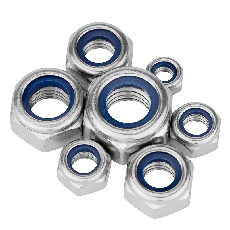 Auto-bloqueio Anti Slip Nut, aço inoxidável, fio da mão esquerda, linha contrária, bloqueio de nylon, Anti-Afrouxamento, M4, M5, M6, M8, M12, 304