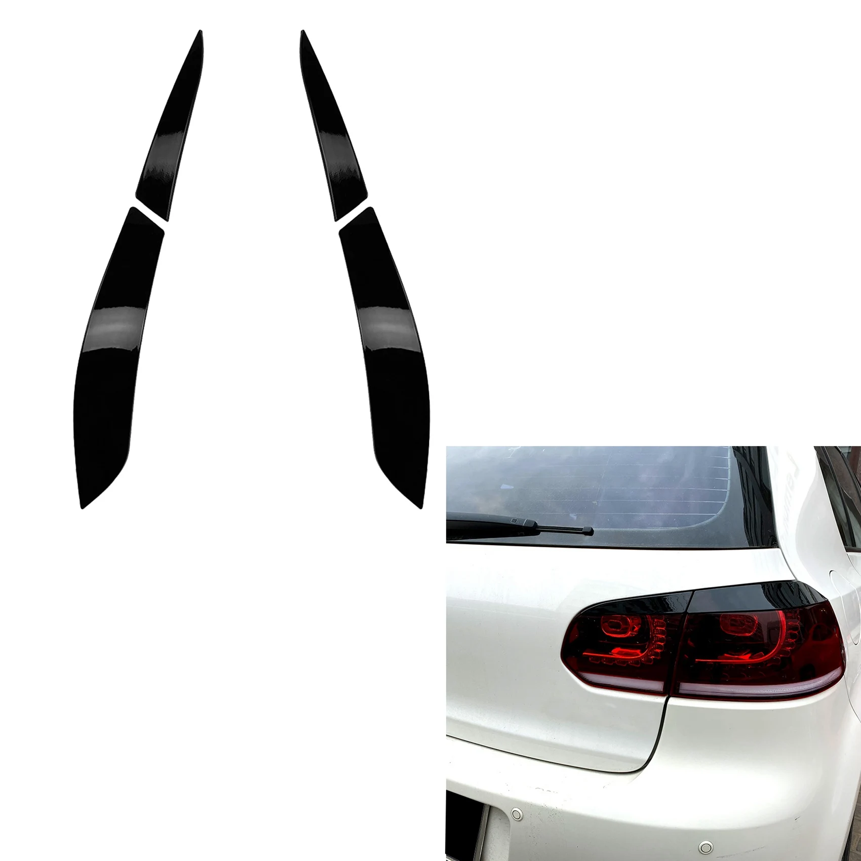 For Golf 6 MK6 2008-2013 ABS Glossy Black Rear Tail Light Lamp Cover Garnish Strip Taillight Eyebrow Cover Trim