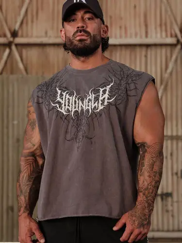 Imagen 1 del producto Nuevo top sin mangas de gran tamaño para hombre, pantalones cortos deportivos de algodón para Fitness, pantalones para correr, gimnasio, chaleco de entrenamiento para correr, top de verano