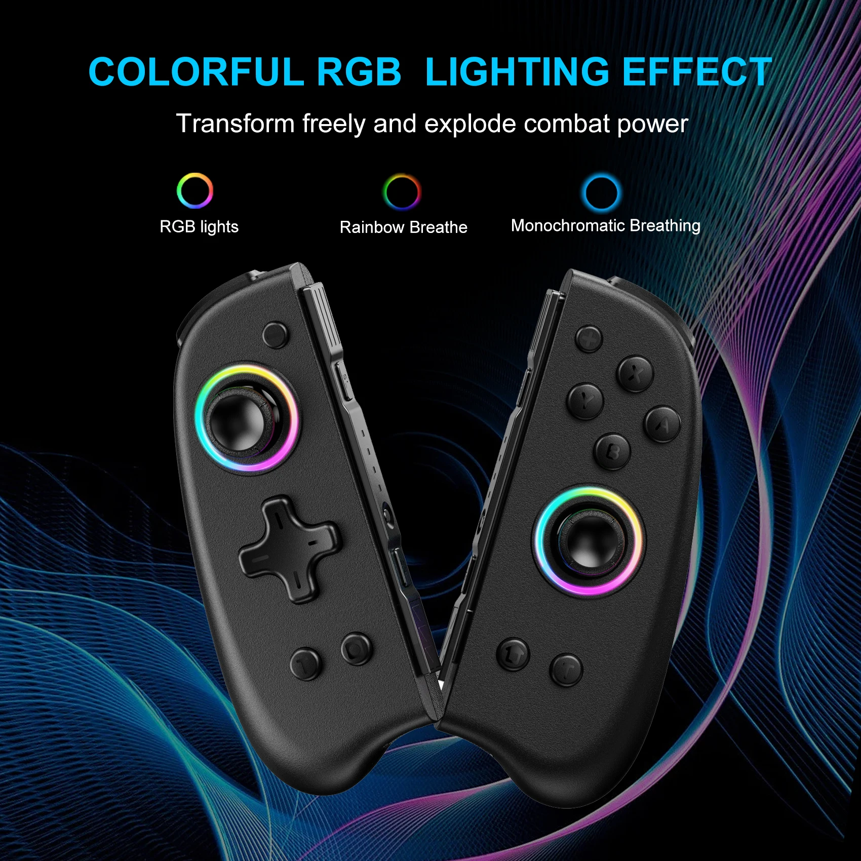 LinYuvo Meteor Light Wireless Joy-pad with 8 Color RGB Lights for Switch/Lite/Switch OLED, with 6-Axis Gyro, Turbo & Vibration