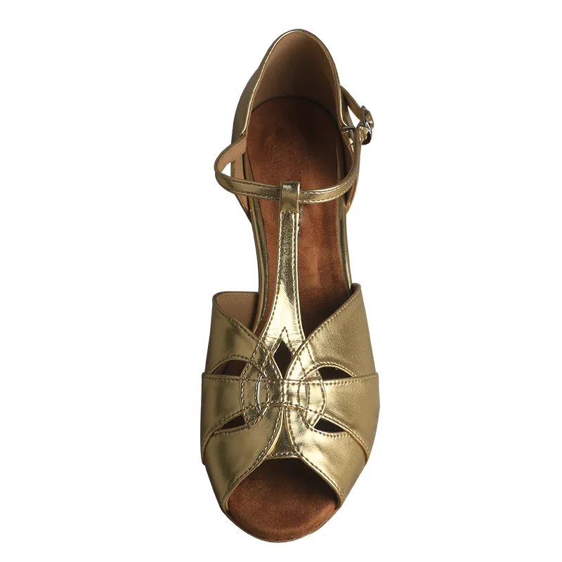Sandalias de tacón personalizadas para mujer, zapatos de baile con correa en T, dorados, PU, para interiores