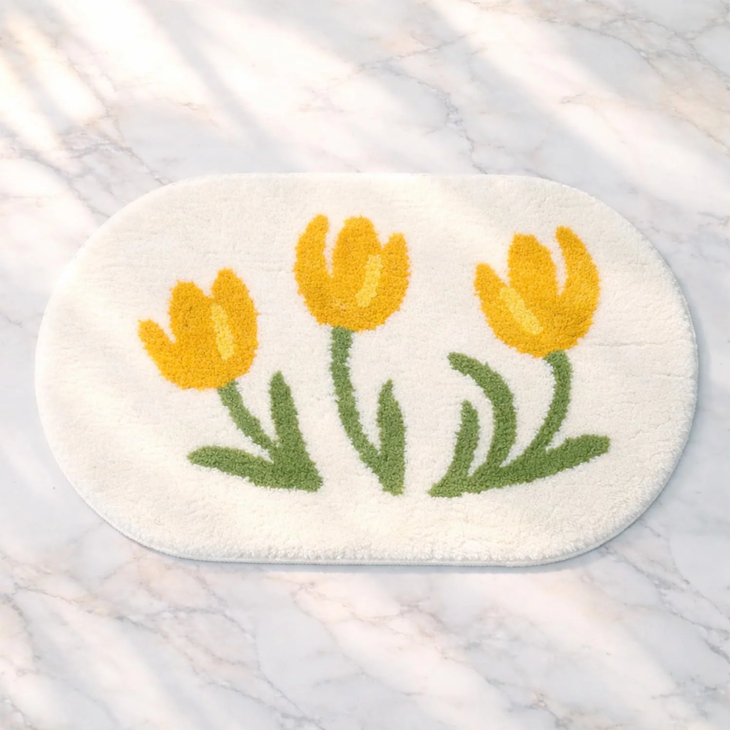 VIKAMA Oval Tulip Flower Floor Mat, Soft And Non Slip Door Mat, Bathroom Bedroom Entrance Carpet, Home Decoration