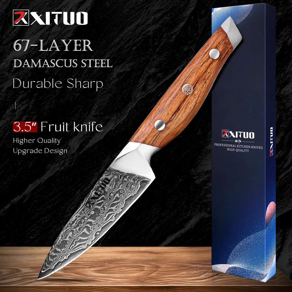

XITUO Damascus Paring Knife 3.5 Inch,Professional 67 Layers Damascus Steel Small Fruit Knife,Super Sharp Japanese Peeling Knife