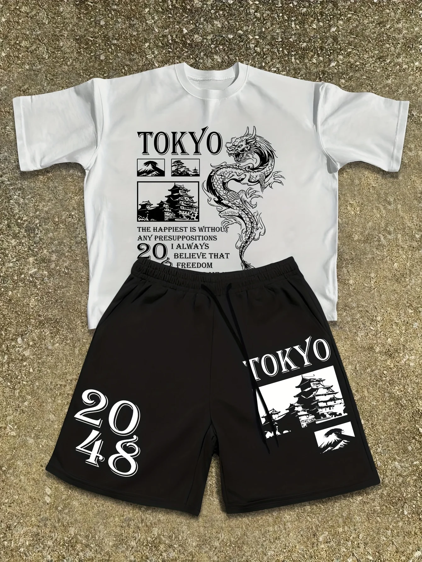 

2026 Summer New Men's Short-Sleeved Set with 3D Trendy Letter Print for Casual Street Style Fashionable Comfortable and Soft