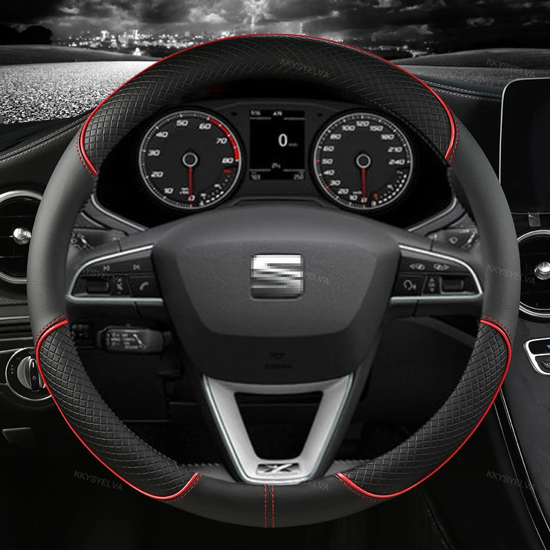 

Car Steering Wheel Cover Microfiber Leather 38cm Non-Slip For Seat Tarraco Arona Ateca Ibiza Toledo Mii Leon Arosa Exeo ST FR