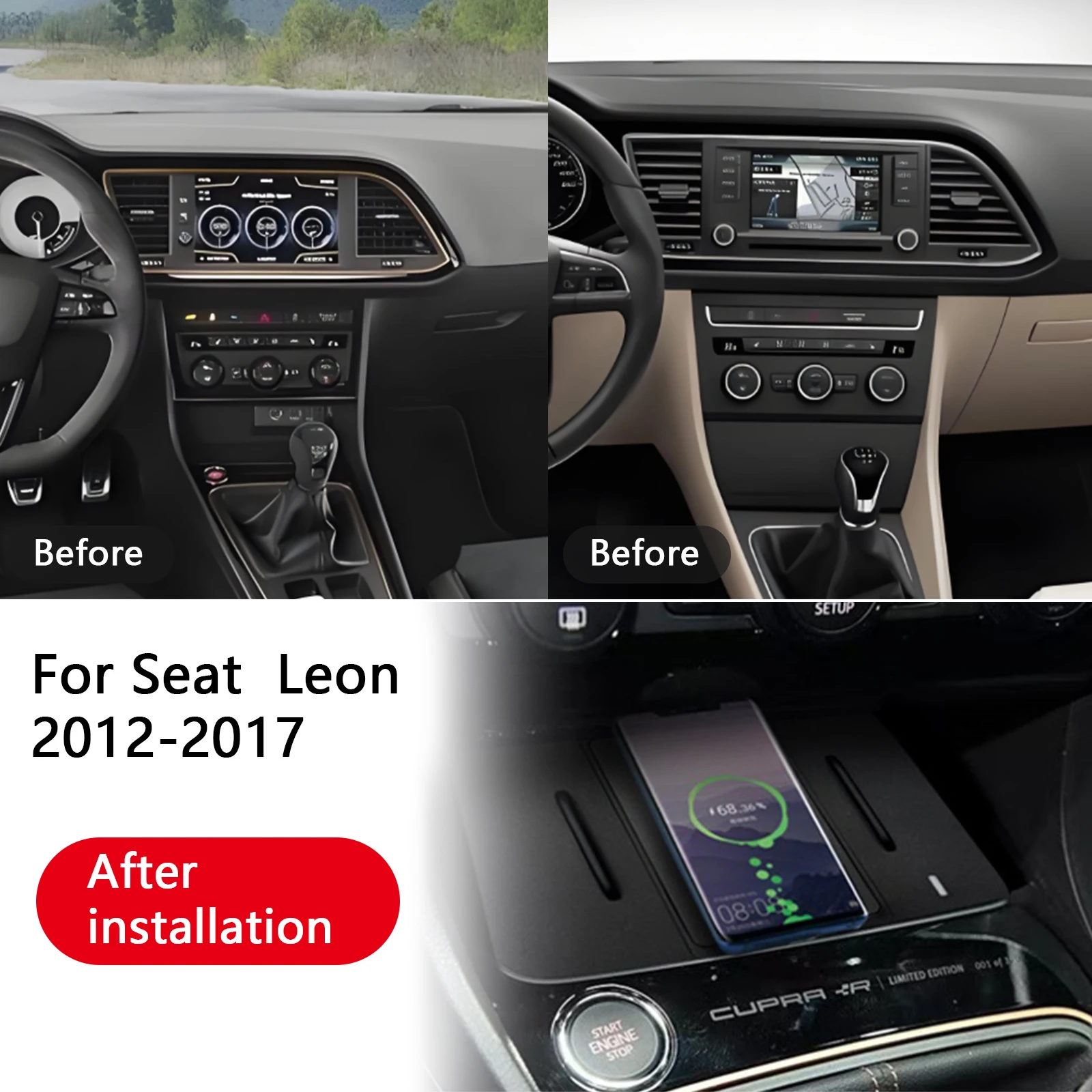 2 din o mais recente para seat leon 2012-2017 console central do carro carregador de telefone rápido carregador sem fio placa de carregamento suporte 