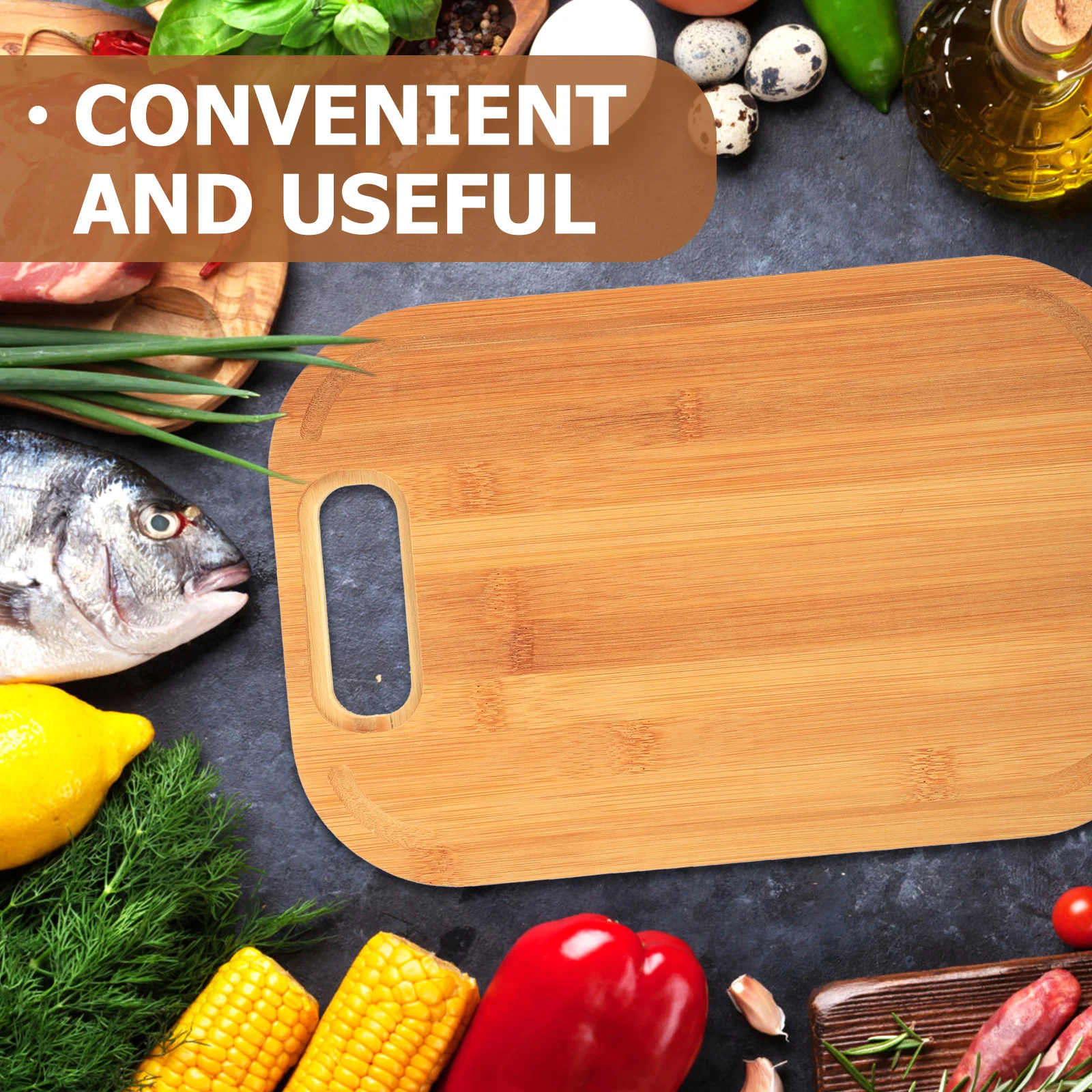 

Bamboo Cutting Board Kitchen Tool Premium Material Safe Hygienic Hole Design Hanging Drying Anti Slip Vegetable Fruit Meat