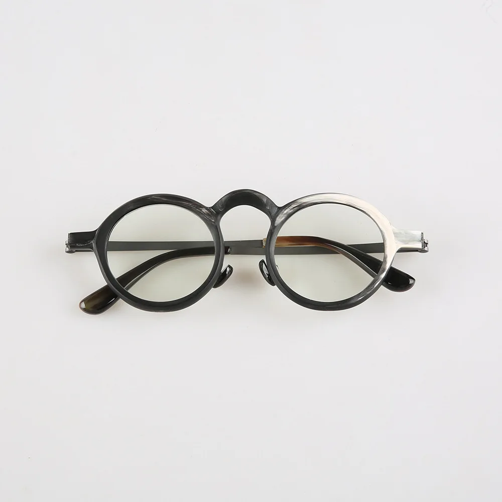 

Eyeglass Frames Round Titanium Leg Vintage Handmade Horn Prescription Reading Man Glasses Frames Optical Lenses Eyeglasses