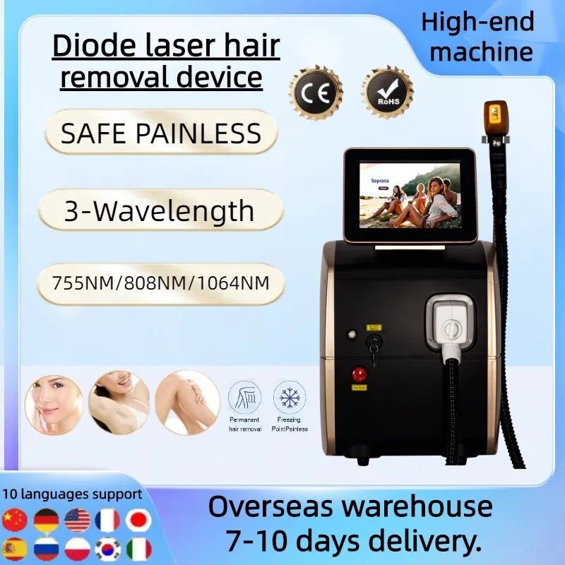 

Professional Diode Ice Titanium Laser Body Hair Permanent CE Woman Machine Portable 808 755 1064 Alexandrite Device 3 waves