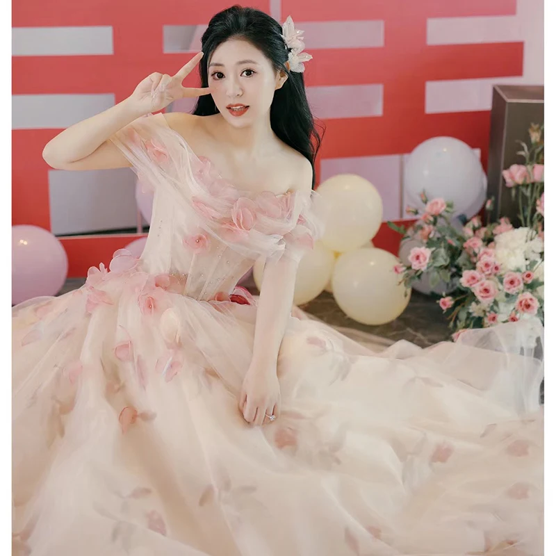 Ele One-oulder Wedding Dr for Engagement And Banquet Performance Host Long Gown Sweet Sle A-Line Skirt