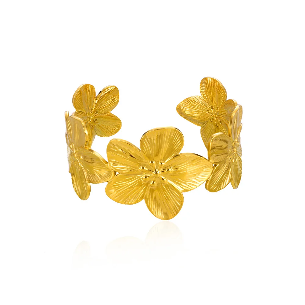 Bloem dikke opening armbanden voor vrouwen waterdicht roestvrij staal bloemen brede armband feest bruiloft hand sieraden elegant cadeau
