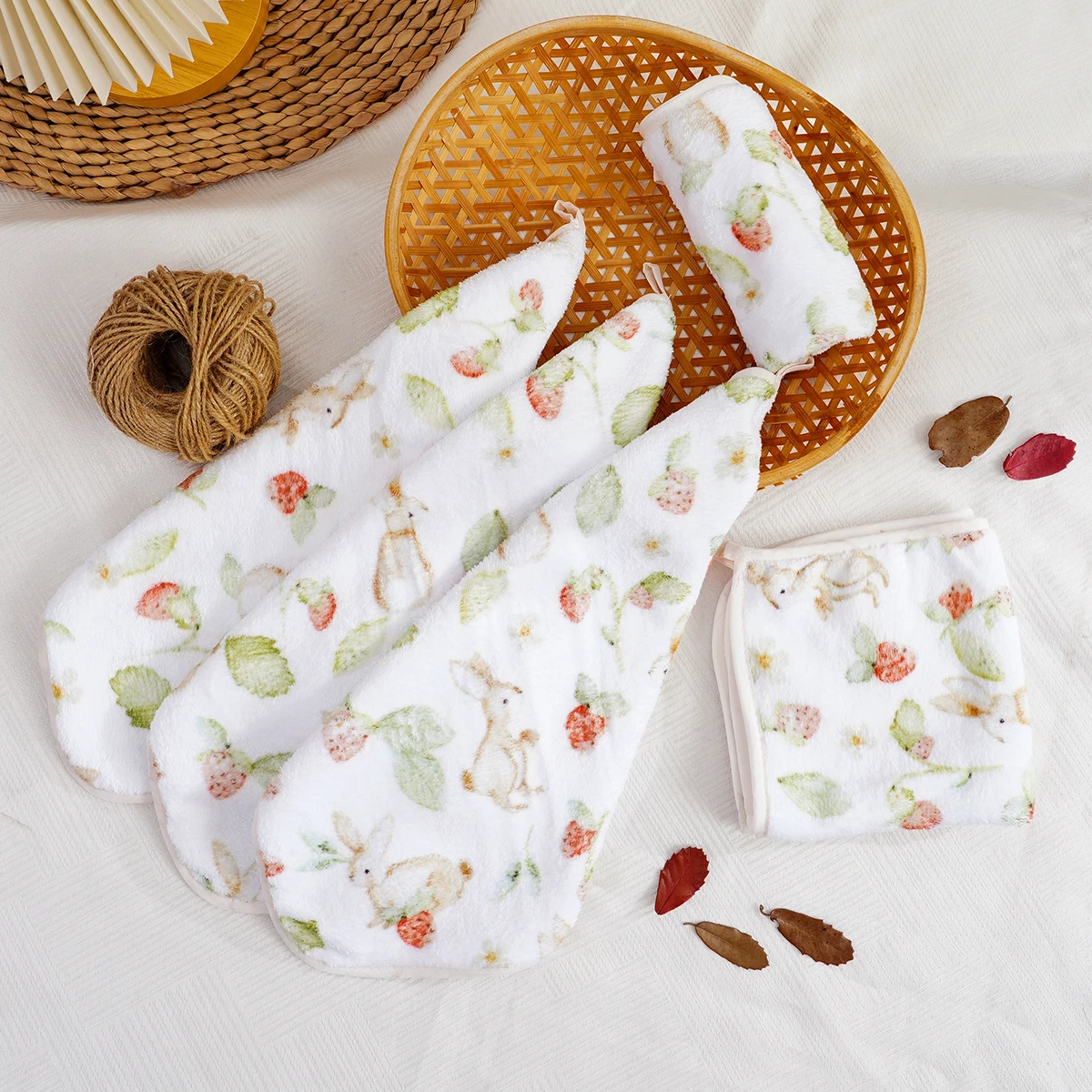 5-Pack Multipurpose Baby Towel Set,Absorbent Coral Fleece Face Towels Washcloths,Burp Cloth Feeding Bibs Cozy Soft Cloth Wipes