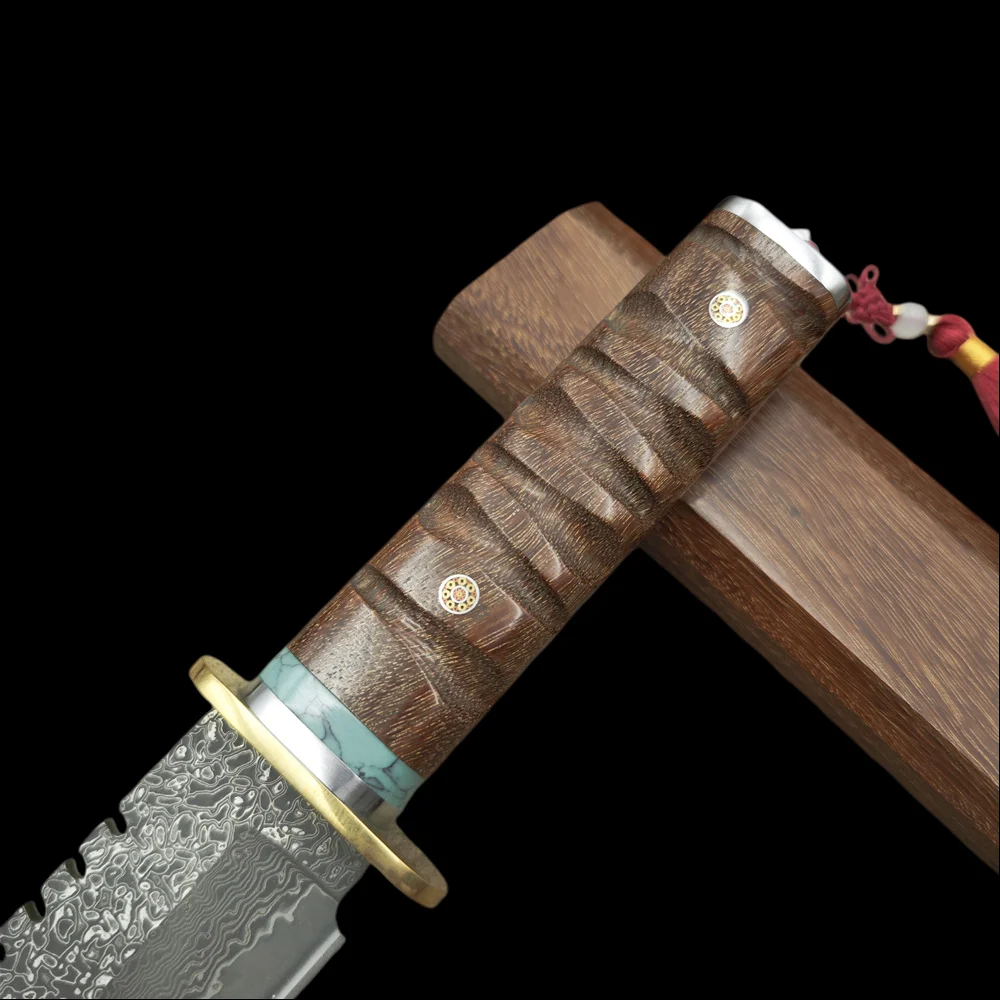 النمط الياباني تانتو دمشق بليد خشب الورد مقابض سكين الصيد ، التخييم EDC أدوات يدوية الدفاع عن النفس في الهواء الطلق بقاء السكاكين