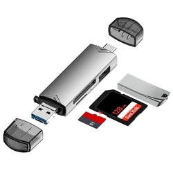 6-in-1 USB 3.0-kaartlezer SD TF-kaart U Disk USB-flashdrive OTG-adapterconverter voor laptops PC Type C Micro USB voor mobiele telefoon