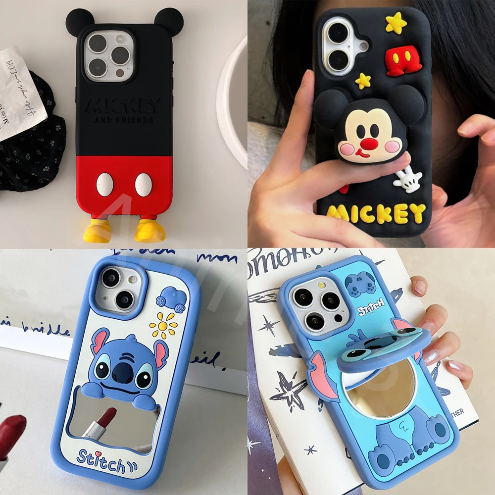 3D Cartoon Stitch Funny Phone Case For iphone 16 Pro Max 15 14 Plus 13 12 11 Pro Max Anti Fall Silicone Soft Cover Mickey Goofy