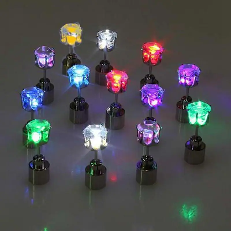 1pcs Unique LED Luminous Stud Square Zircon Glowing Colorful Earrings Women Bar Rave Wedding Party Fashion Jewelry Christma Gift