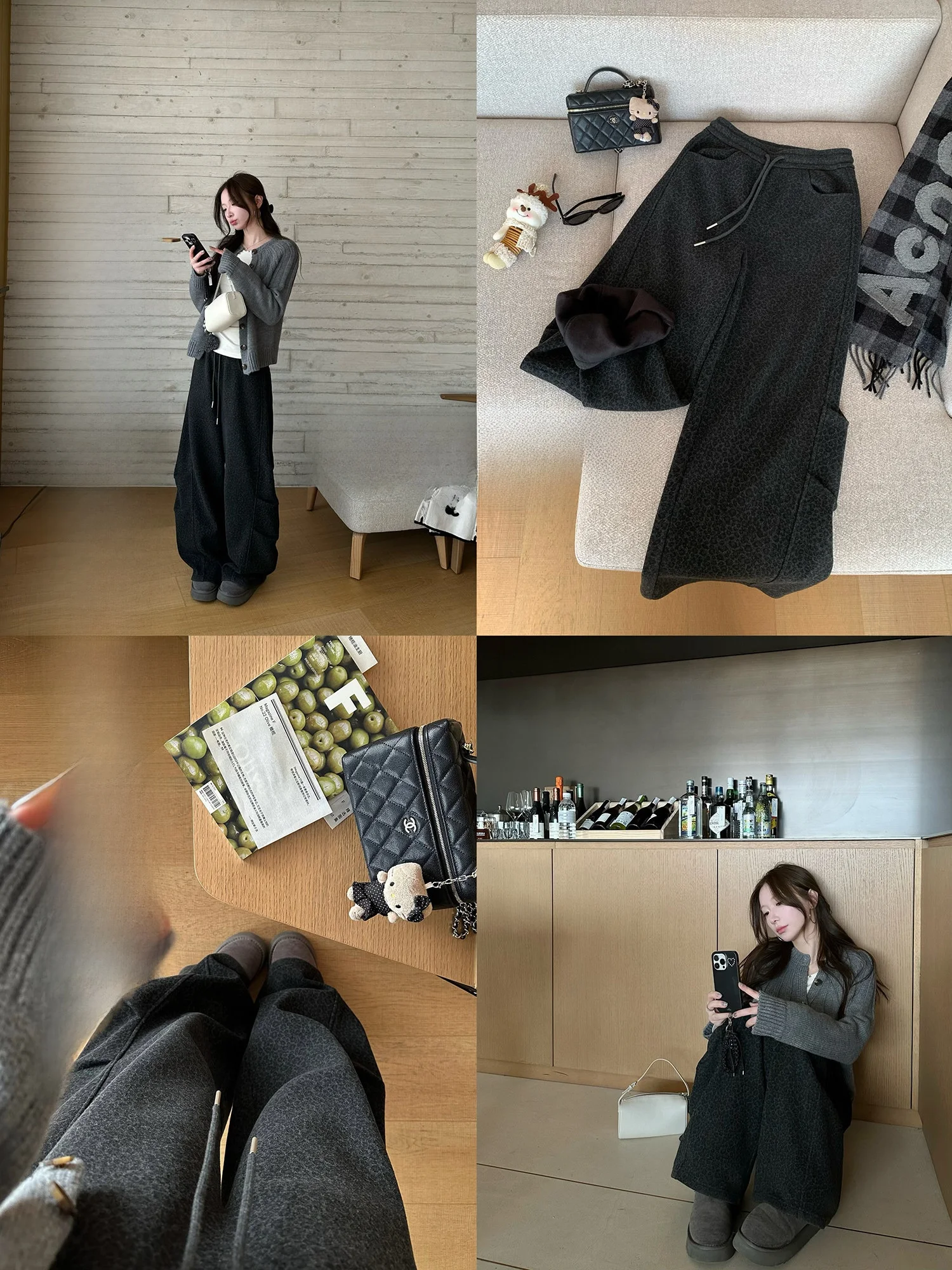 

Retro ey Leopard Print Pants Dstring Elastic Waist 3D Double Pleat Slimming Knife Fce Lined Casual Trousers