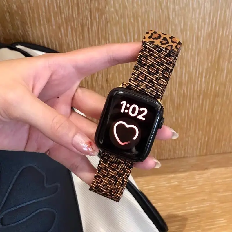 For Apple watch S10 S11 S8 Ultra Ladies Elegant Leopard Print Metal Band Adult for Apple Watch High Fashion Accessory