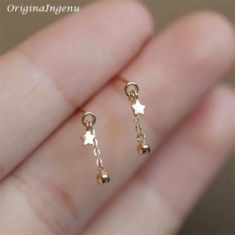 Solid 9K Gold Star Dangle Earrings Dainty Women Earrings 9k Gold Jewelry Minimalist Tarnish Resistan Fine Jewelry