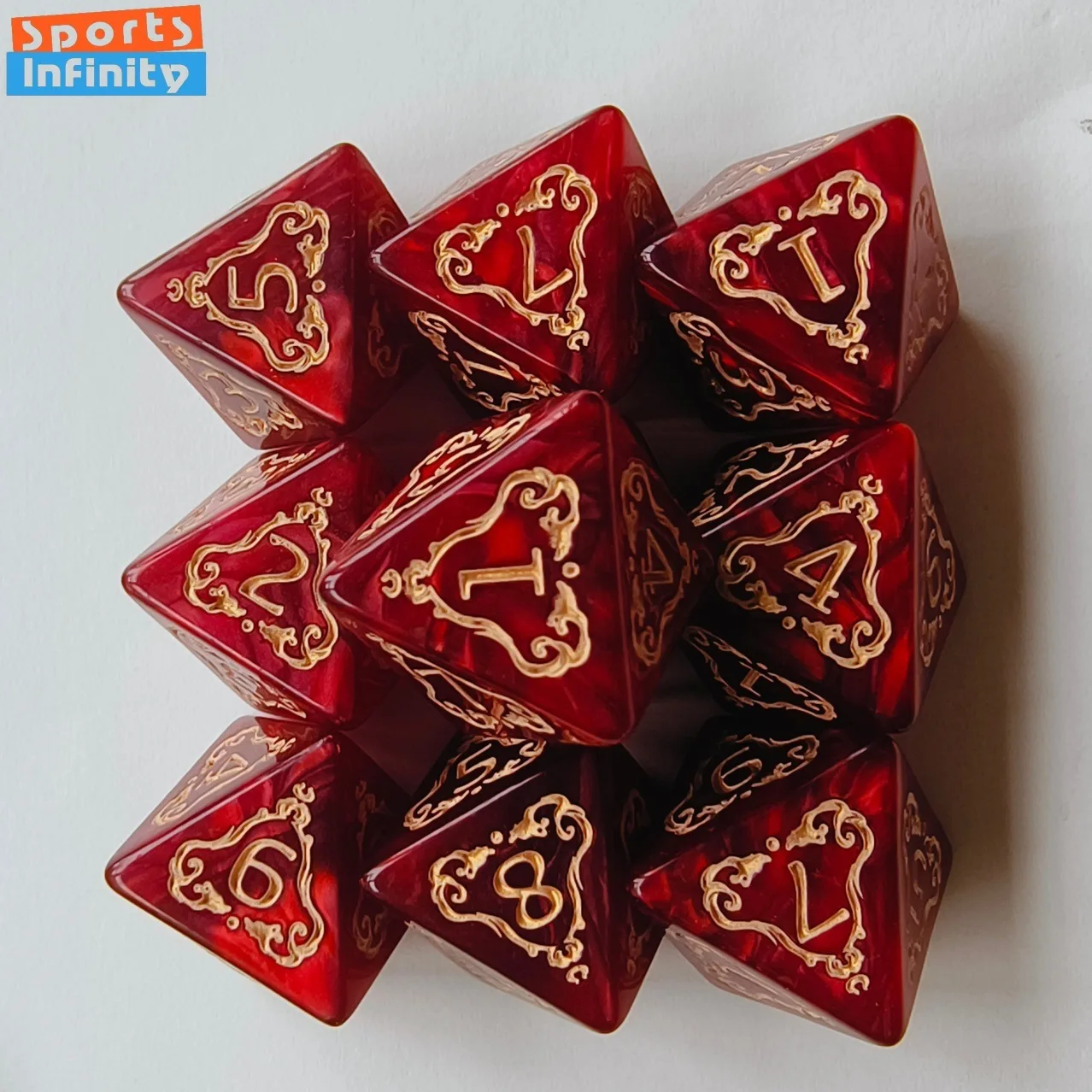 10pcs/set Fashion Dragon Pattern Number Dice Kit Red Green Blue Gold Silver D8/D4 RPG DND Board Game Entertainment DND Dice Set