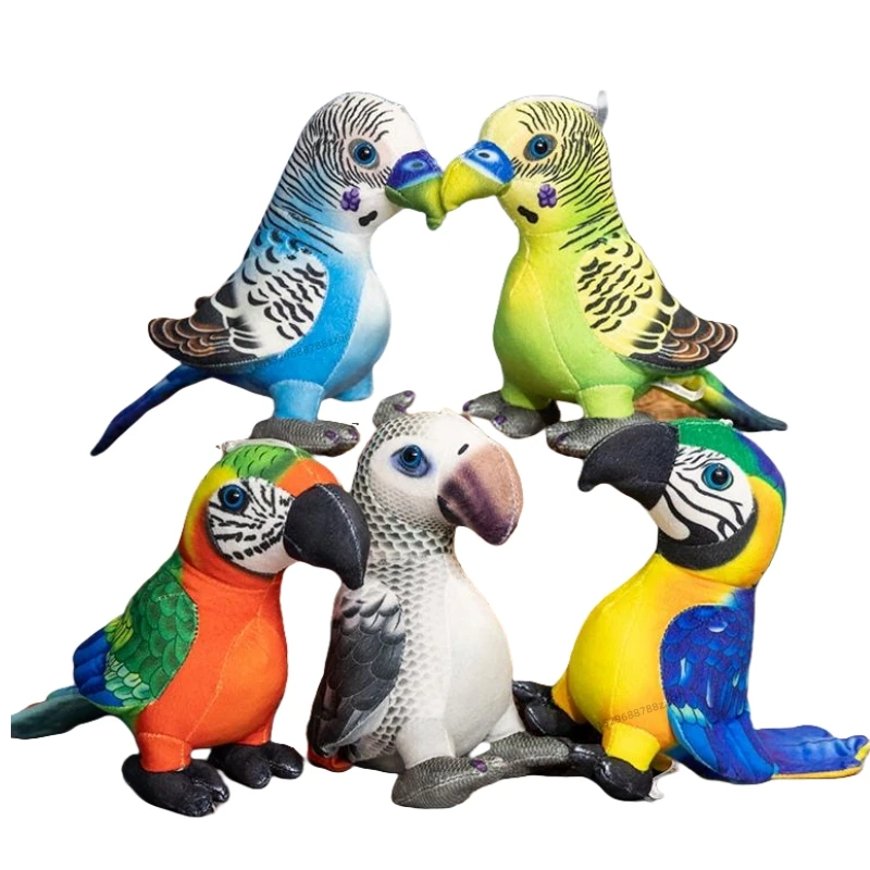 20cm Simulated Parrot Animals Funny Dolls  Stuffed Plush Toys Baby Enlightenment Education Birthday Gift for Boys Table Decorati