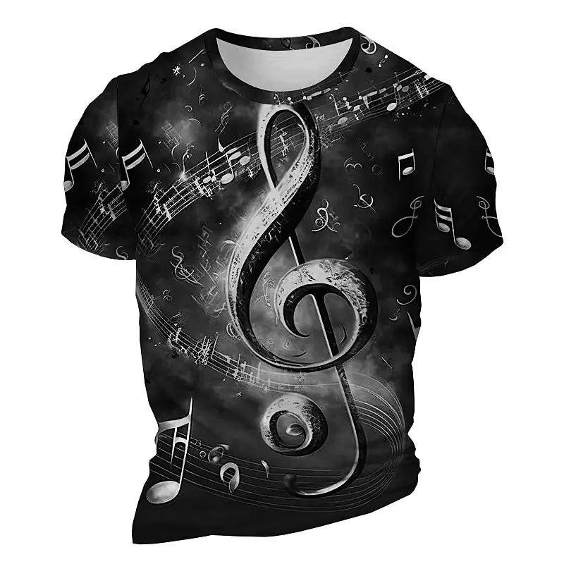 Men Vintage Treble Clef Musical Note 3D Print Short Sleeve T Shirt Music Art Graphic Casual Tops