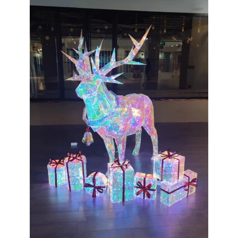 

Customized Christmas magic color deer elk bar shopping mall DP ornaments luminous Santa Claus deer cart online celebrity decorat