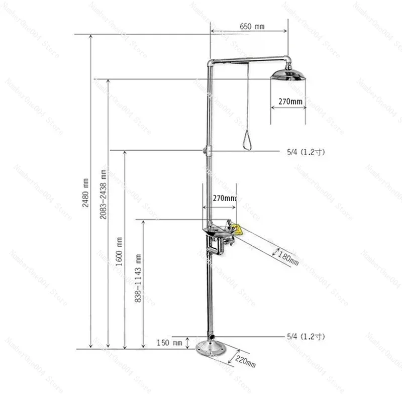 Suitable For304 Stainless Steel Composite Emergency Shower Eyewash，Factory Inspection Vertical Double Eye Washing Shower Set