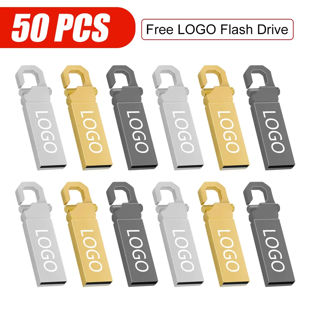 Mini clé USB en métal avec logo personnalisé gratuit, clé USB, articles de livraison gratuits, clé USB, 4 Go, 8 Go, 16 Go, 32 Go, 64 Go, 50 pièces