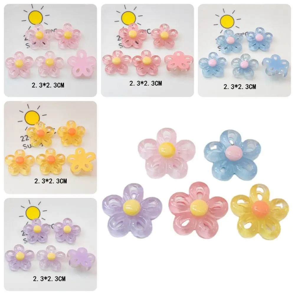 5pcs Hollow Five Petal Flower Resin Accessory Transparent Acrylic Phone Case Decoration Flower Hair Clip Hair Accessory