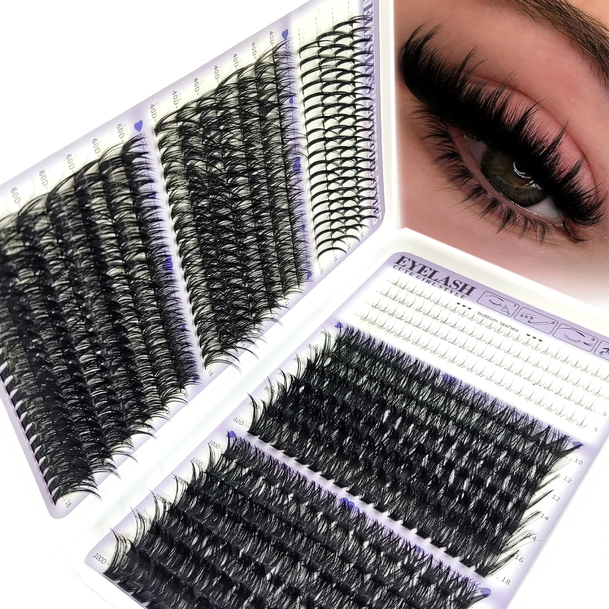 New 40D-100D Bottom and Thorny Eyelash Cluster Volume Single Eyelash Cluster Extended Thorny Eyelash Fluffy DIY Fairy/Manga Eyel