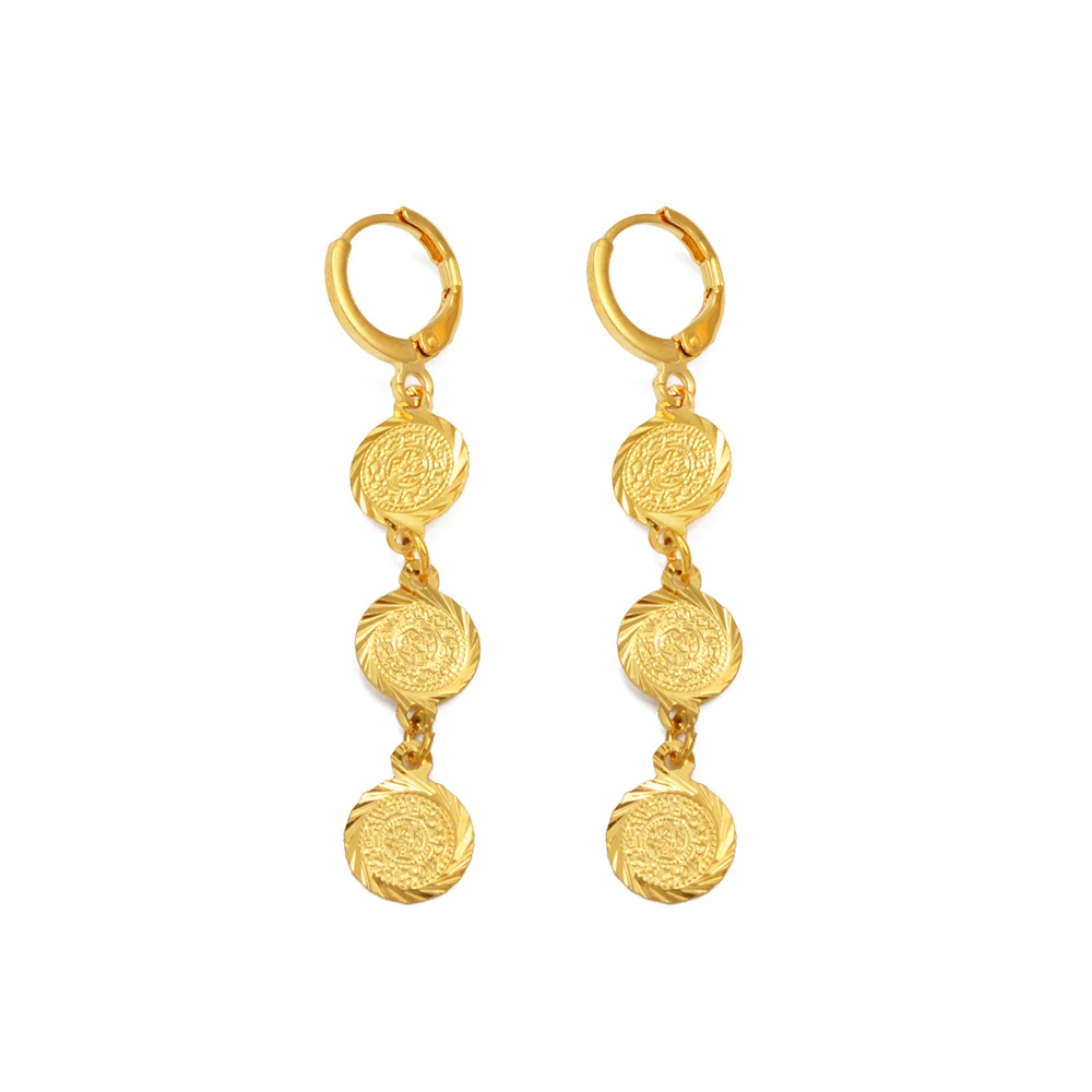 Anniyo Arab Ancient Coins Gold Plated Metal Earrings For Women Mama,African Middle Eastern Bride Wedding Dowry