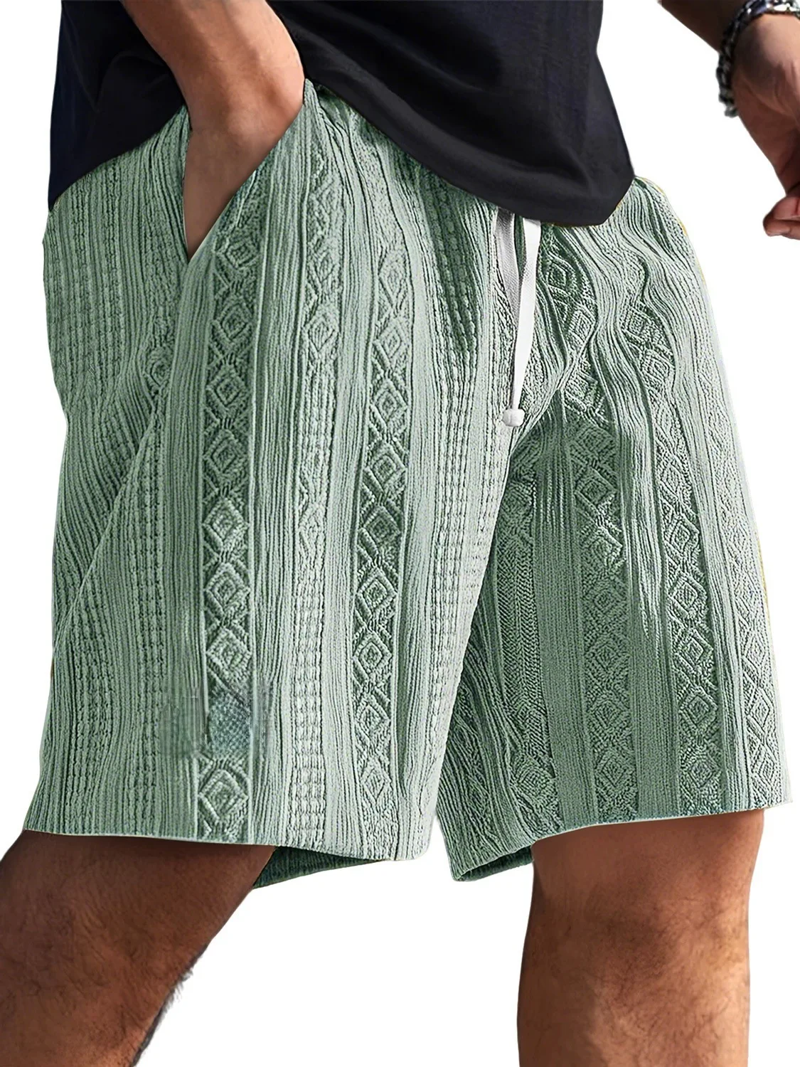 

Men's Retro Jacquard Casual Sports Shorts 2026 Summer New Men's Solid Color Casual Sports Shorts Breathable Beach Bottoms