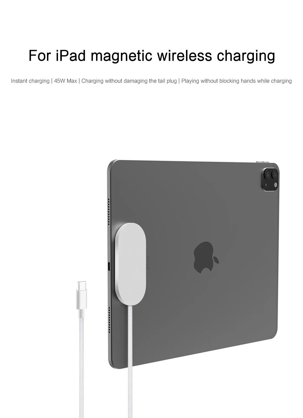 AJIUYU Magnetisches kabelloses Ladegerät für iPad Pro 13 Zoll/11 Zoll/12,9 Zoll/10,9 Zoll, schnelles Laden mit USB-C-auf-C-Ladekabel, intelligentes iPad-Ladegerät – Detail 2