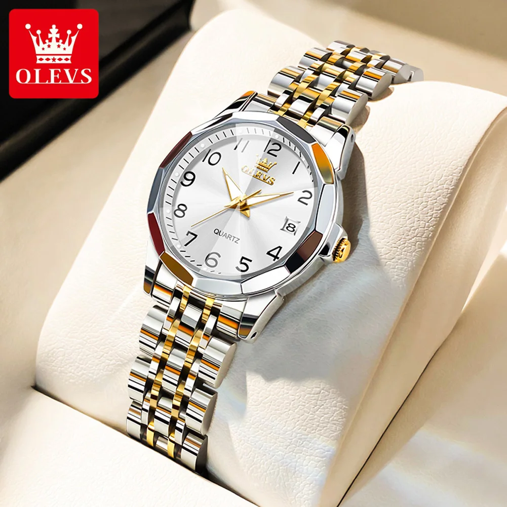 OLEVS 9970 Fashion Quartz Watch Gift Stainless Steel Watchband Round-dial Wristwatch Calendar