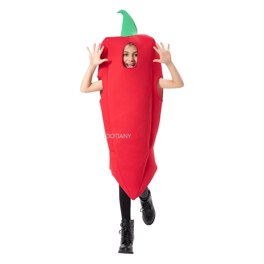 Funny Red Pepper Costumes Children's Cosplay Chilli Modelling Costume Kids Cartoon Chilli Cosplay Jumpsuit Carnival Party Outfit