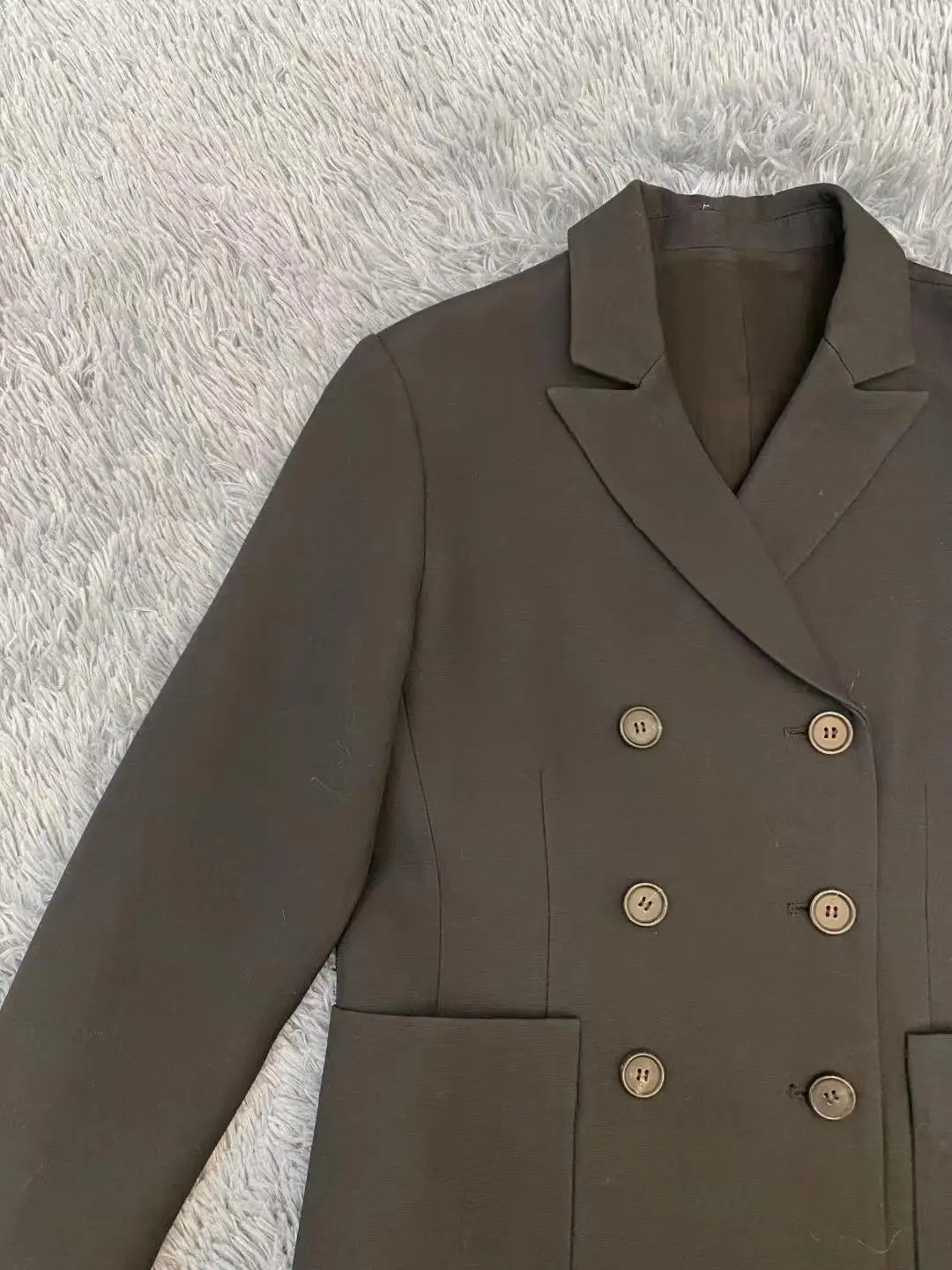 Slim fit tecido misto longo sve terno jaet feminino duplo breasted escritório sle cor pura início do outono faion outerwear
