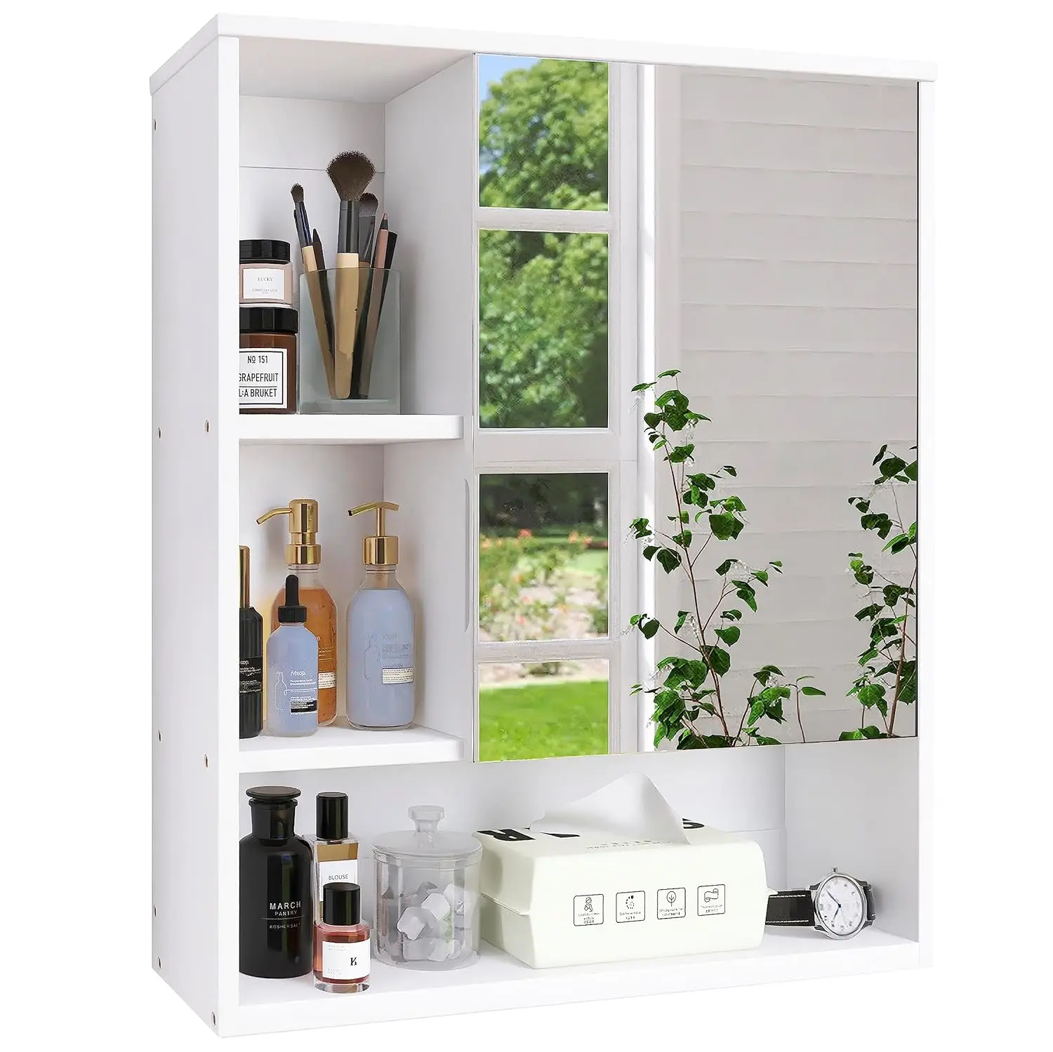

Bathroom Mirror Cabinet Wall Mounted, Bamboo Space Saver Medicine Cabinet, Wall Hanging Over Toilet Storage Cabinet, Customized