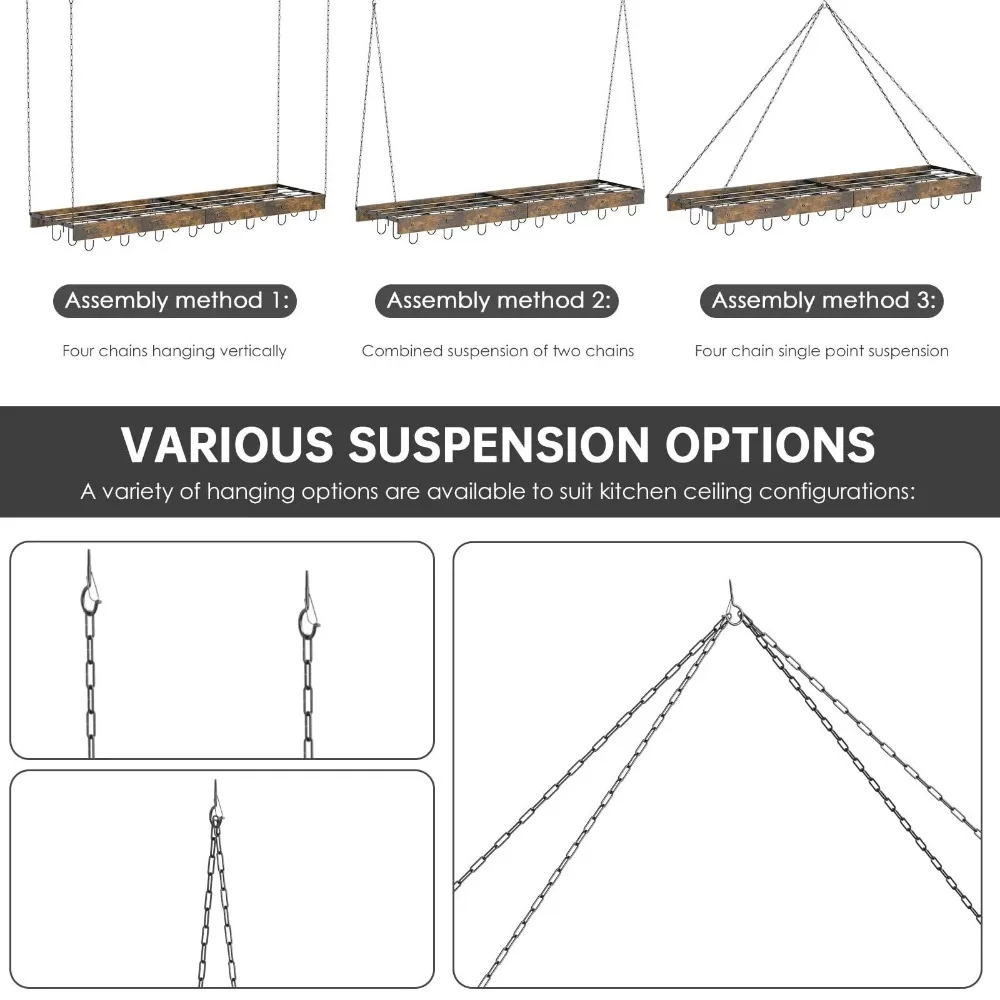 حامل أوعية معلق على السقف، منظم أواني ومقالي، شماعة للطهي مع 24 خطافًا لسقف المطبخ #6