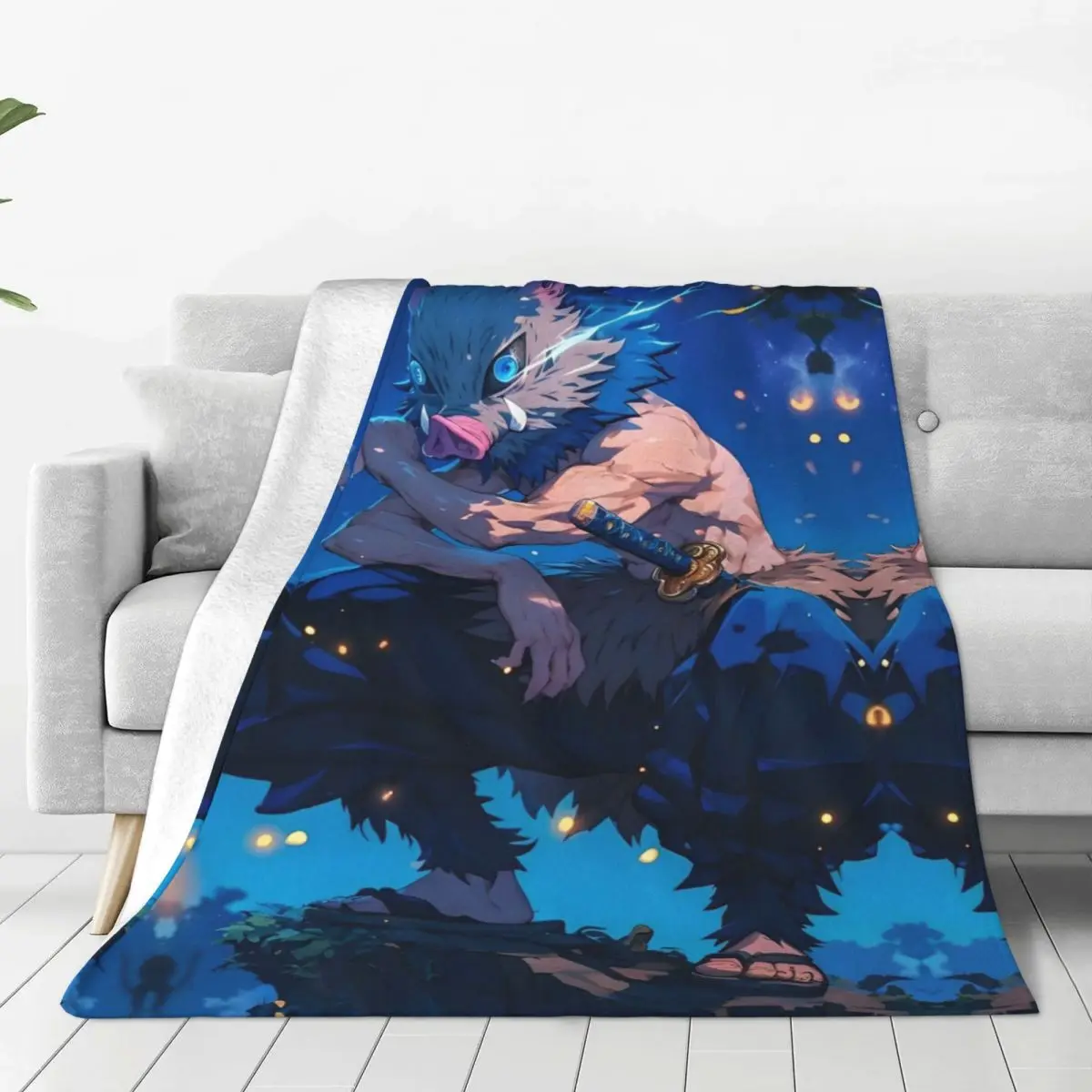 Demon Slayer Inosuke Plush Blanket Funny Throw Blanket for Home 125*100cm Bedspreads