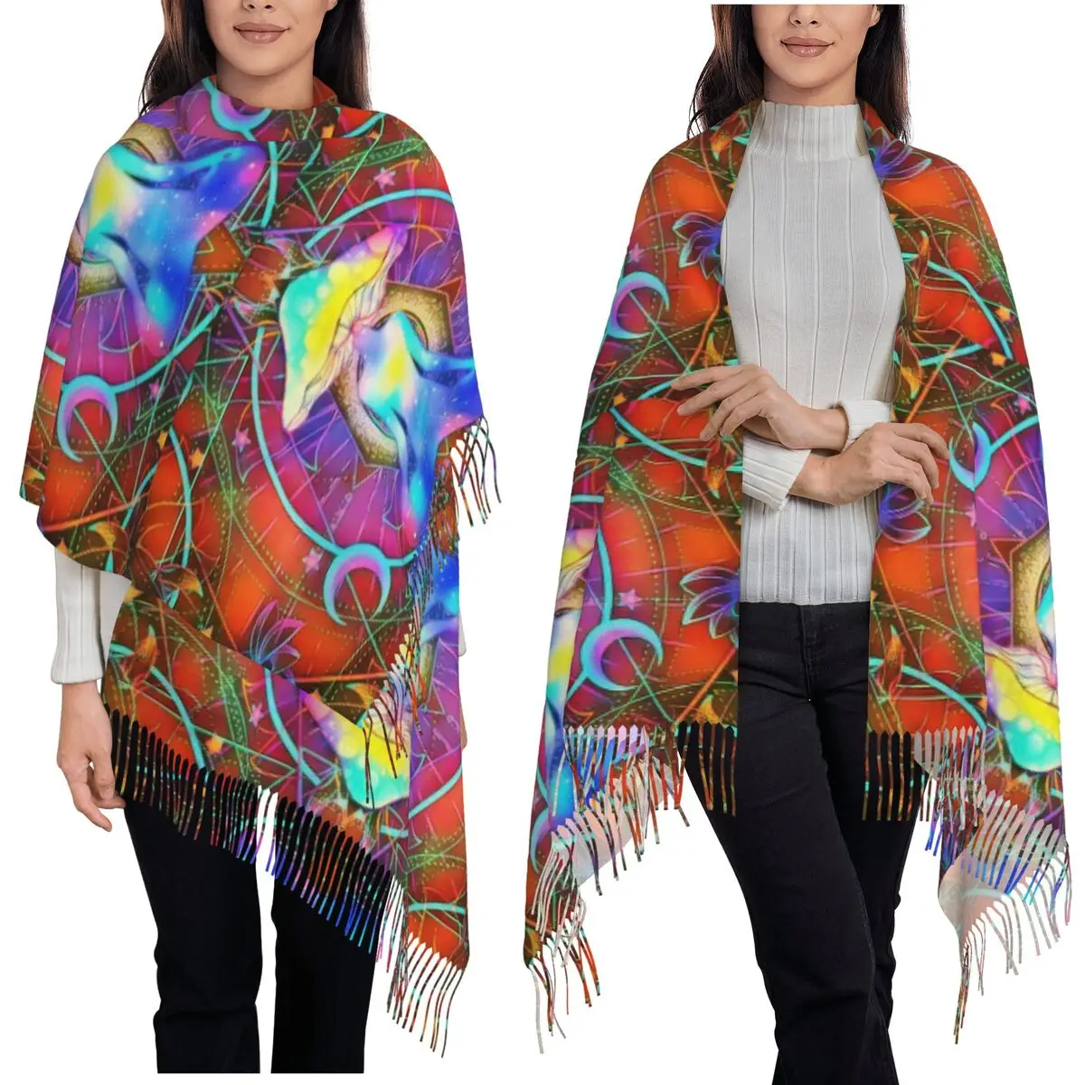 

Illusory India Mandala Psychedelic Buddha Mushroom Zen Scarf Tassel Scarves Warm Shawls and Wraps Large Fall Winter Shawl Wrap