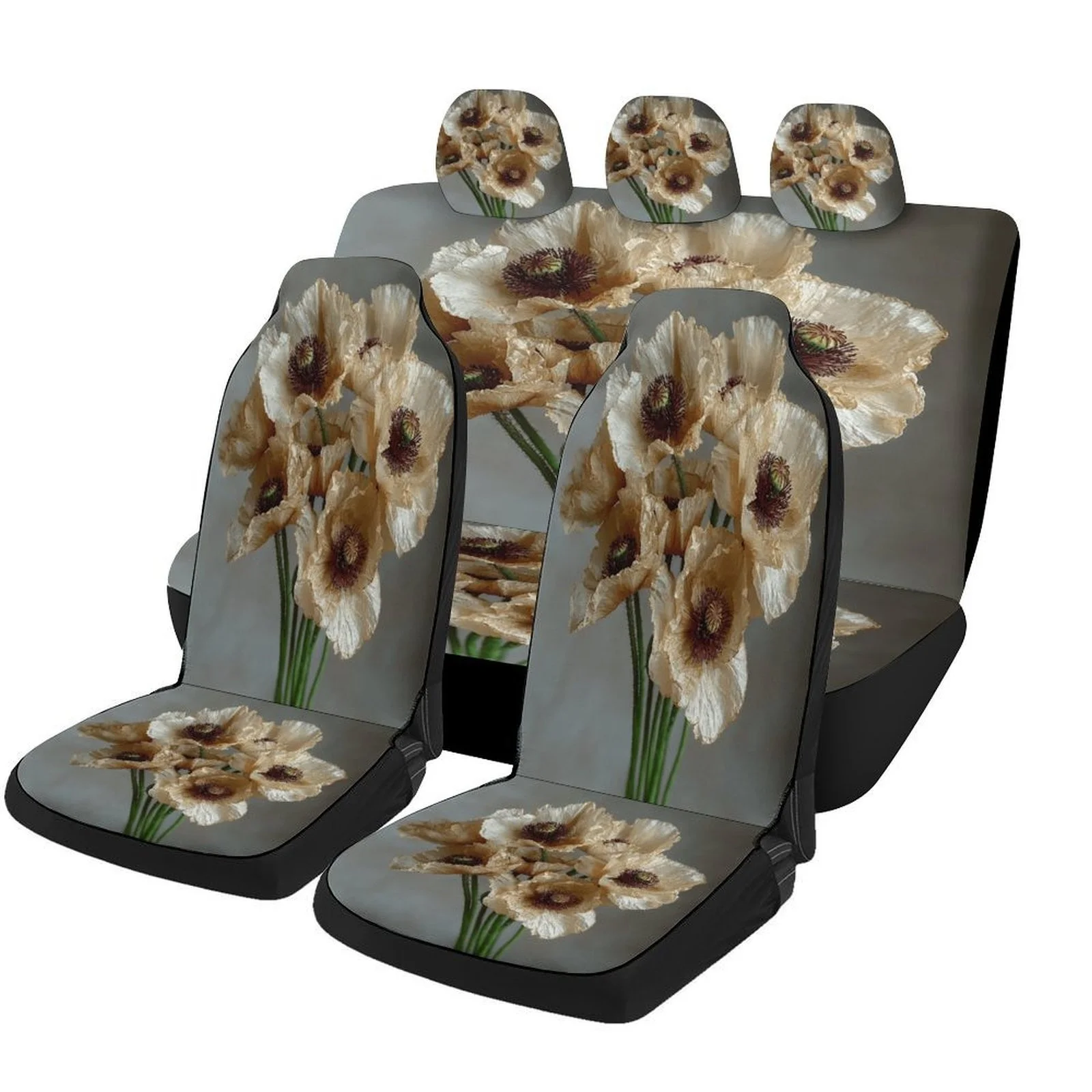 

Poppies Bouquet Themed Car Seat Cover Set For Most Cars, Trendy Novelty Car Seat Protector Covers Full Set, Car Seat Covers For