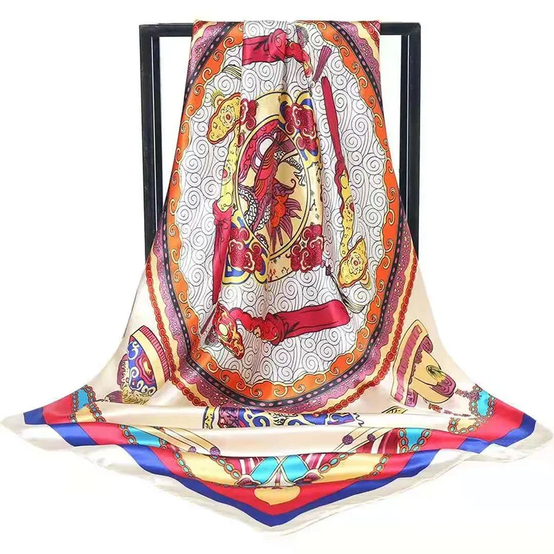 New Women's Summer Silk Scarf 90x90 Large Square Sun Protection Simulation Scarf Thin Headscarf Wholesale