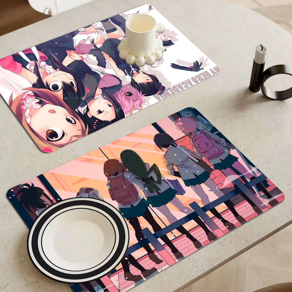 

My Hero Academia Kitchen Drainage Mat Retro Style Dish Drying Pads Absorbent Placemats Drainer Tableware Mats Accessories