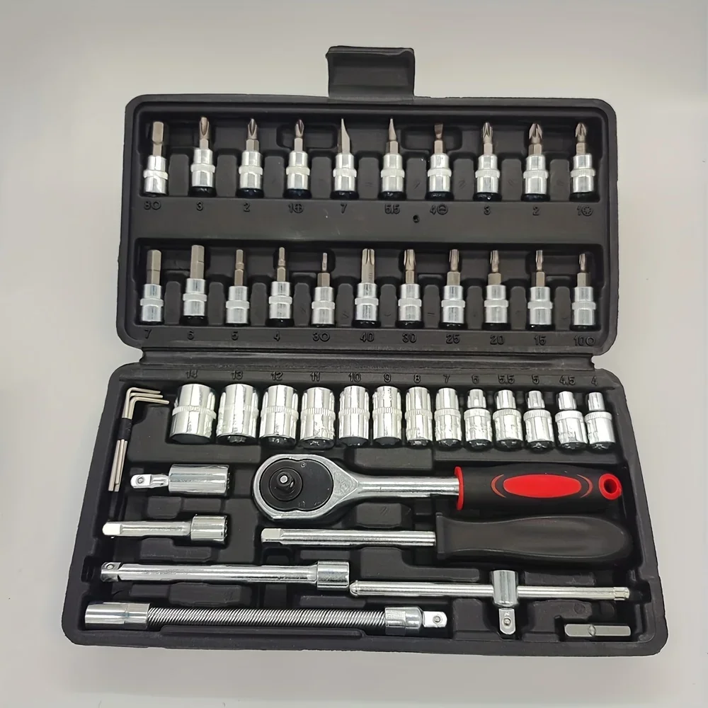 46Pcs Multi-Purpose Tool Kit Set - Comprehensive Hand Tools Kit with Wrench Socket and Precision Screwdriver - Portable Amagi