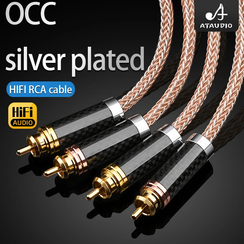 HIFI 2RCA Male to 2RCA Male Audio Video Cable OCC and silver plated RCA Audio Splitter Cable for DVD Sound TV box Louder