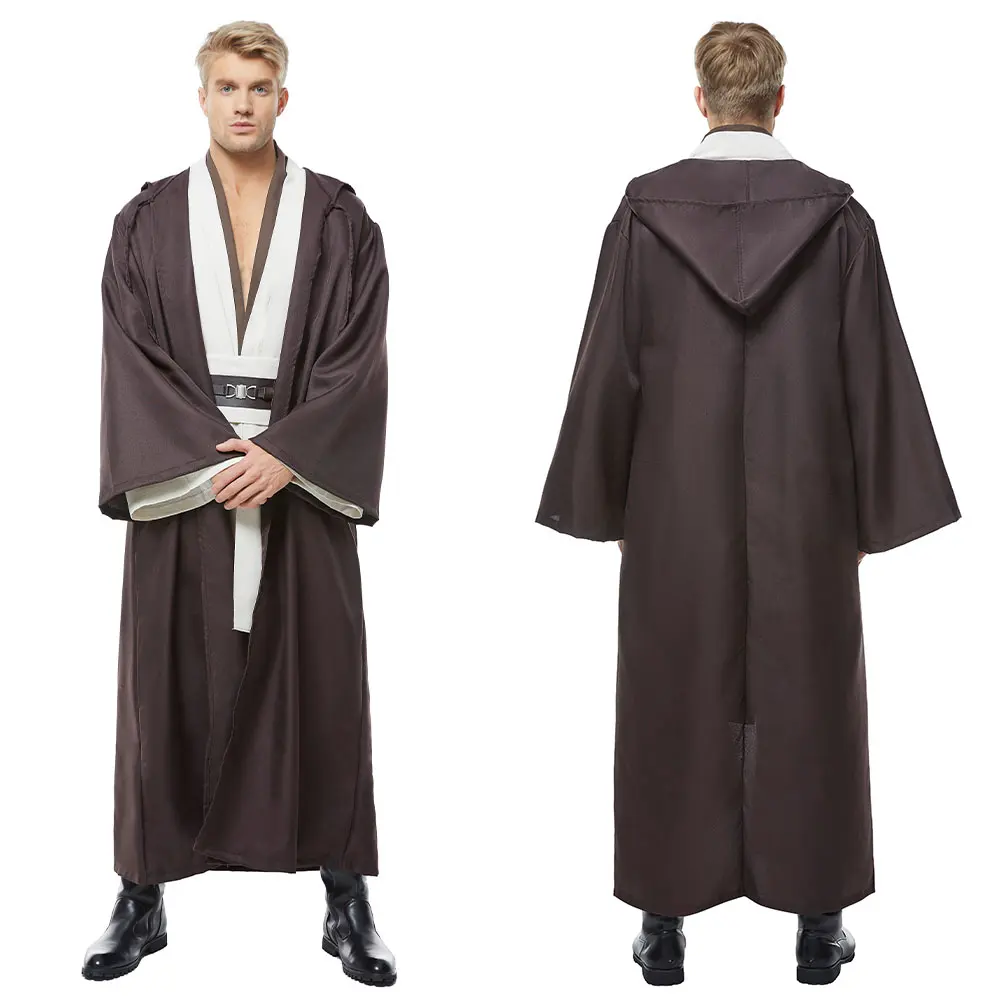 Male Anakin Obi Wan Cosplay Fantasia Black Brown Cloak Movie Space Battle Jedi Disguise Costume Adult Men Halloween Fantasy Robe