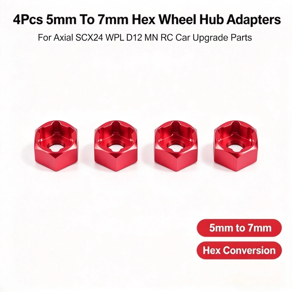 Axial SCX24 1/24 Wheels On WPL D12 1/10 MN 1/12 RC Car Upgrade Parts  4Pcs 5mm To 7mm Hex Wheel Hub Adapters Conversion