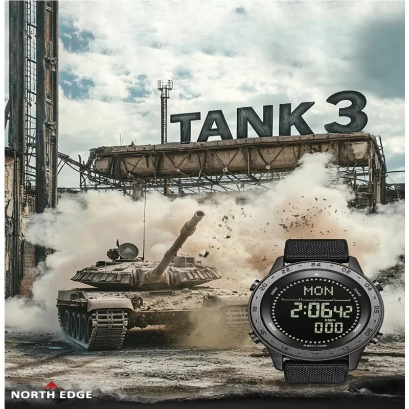 

NORTH EDGE TANK3 Outdoor Sports Men's Watch Swimming Metronome Compass Waterproof 50M Rubber Nylon Strap Watches for Men Clock